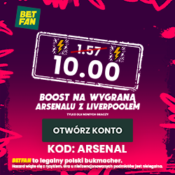 Kurs 10.00 na wygraną Arsenalu z Liverpoolem - promocja bukmachera BETFAN